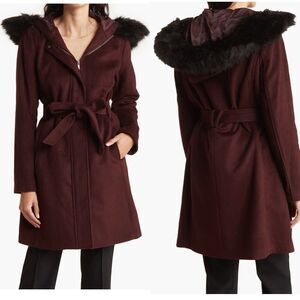 Cole Haan Signature Faux Fur Trim Wool Blend Jacket, Size 14,  Boudreaux, NWT